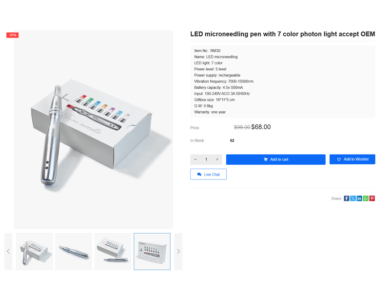 LED microneedling pen